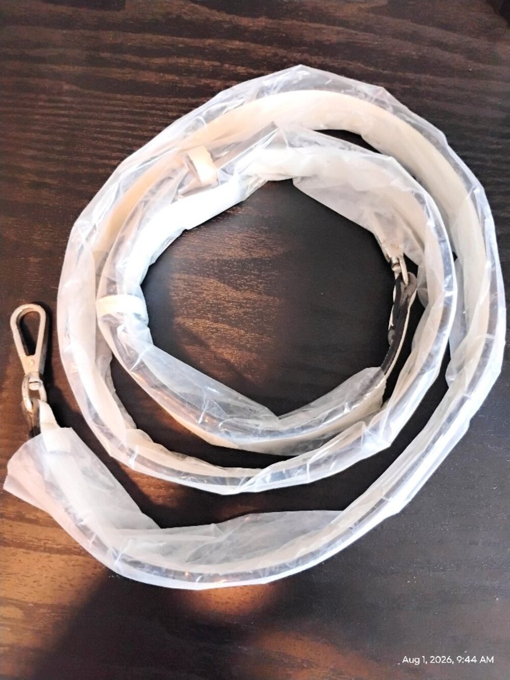 White Leather Purse Strap Adjustable with Silver Hardware New in Plastic 47"